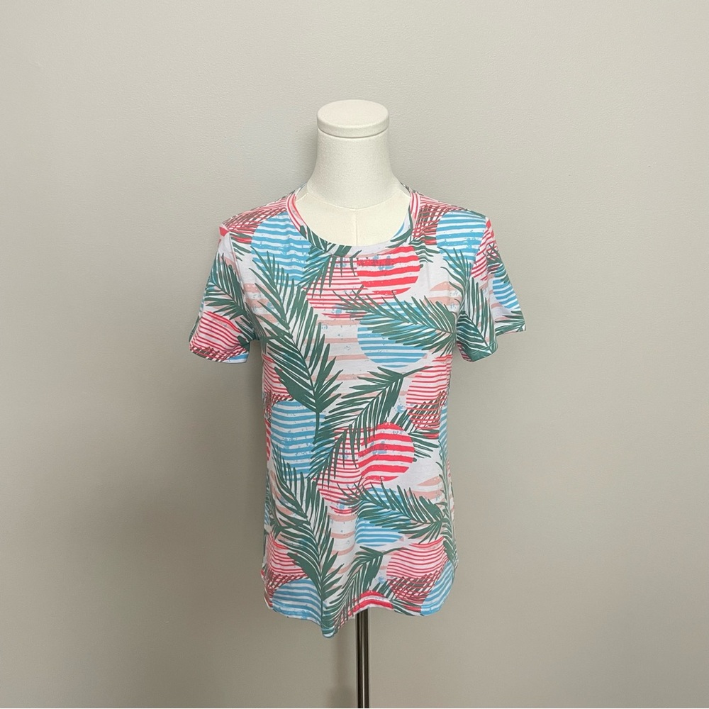 Fresh Produce Top Shirt Retro Sunset Tee Abstract Botanical Coral Green Blue